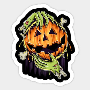 halloween pumpkin in zombie hands Sticker